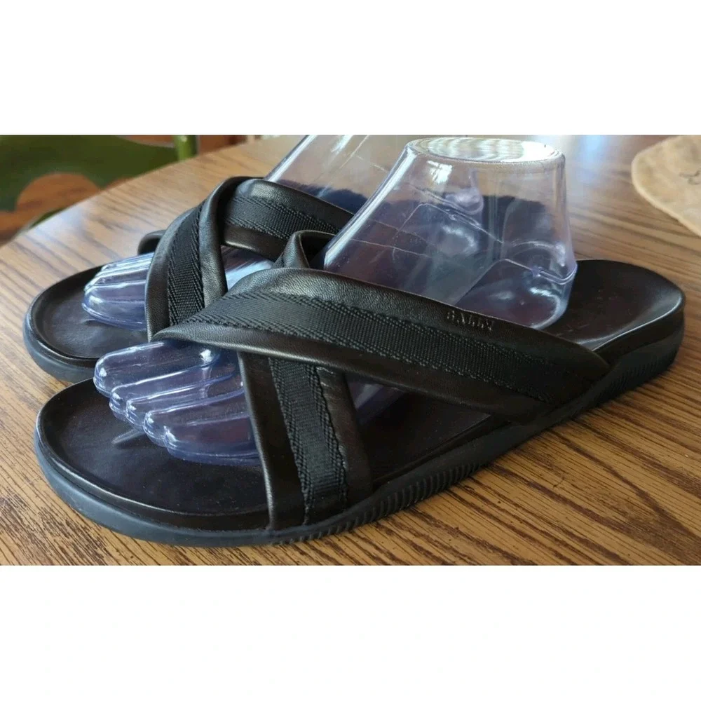 Bally Sandals Men US 12 E Black Leather Slides Slip On Comfort Italy Resort
